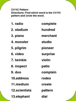 Image result for Syllable Pattern CV