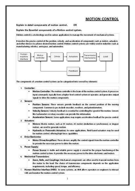 Motion Control 1 - MOTION CONTROL Explain in detail components of ...