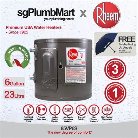 [Made in Mexico] Rheem 6 Gallon Vertical Storage Water Heater 85VP6S 6 ...