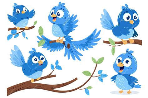 Cartoon Blue Bird In Various Poses | Premium AI-generated vector