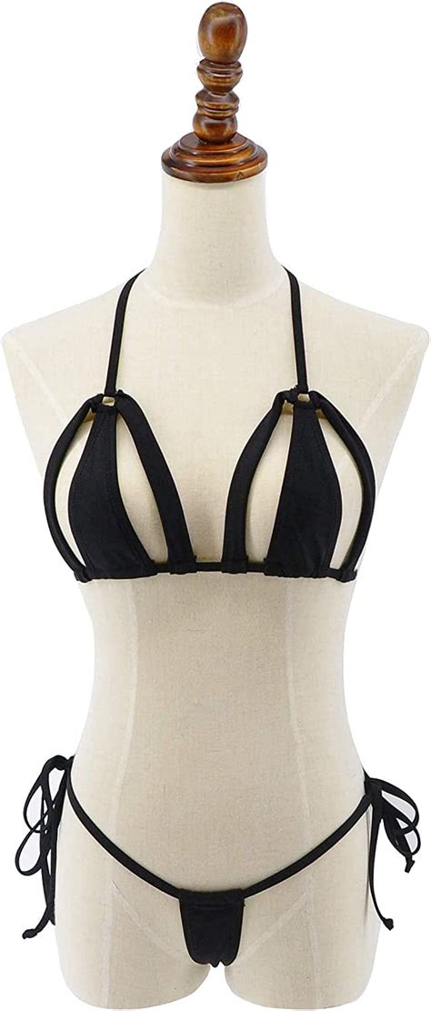 Buy SHERRYLO Thong Bikini Swimsuit for Women Black Brazilian String ...