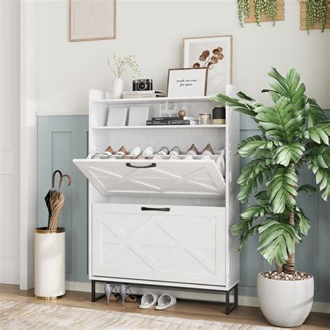 Maupvit Narrow Shoe Cabinet with 2 Flip Drawers, India | Ubuy