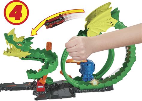Buy Hot Wheels Track Set and 1 1:64 Scale Toy Firetruck, City Dragon ...