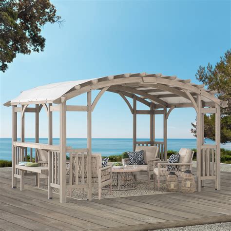 Sunjoy Bellucci Arched Pergola 10 x 14 ft. Light Grey Outdoor Cedar ...