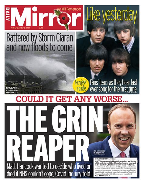Daily Mirror Front Page 3rd of November 2023 - Tomorrow's Papers Today!