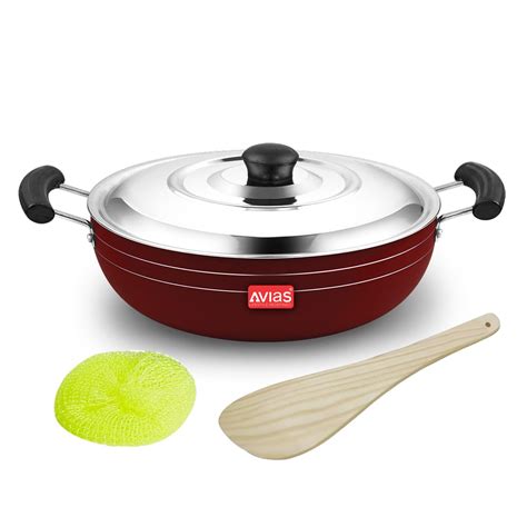 AVIAS Indiana Kadhai, 26cm Nonstick Aluminium Kadhai with Stainless ...