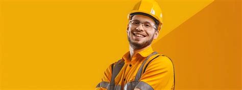 Happy safety engineer working on successful construction or industrial ...