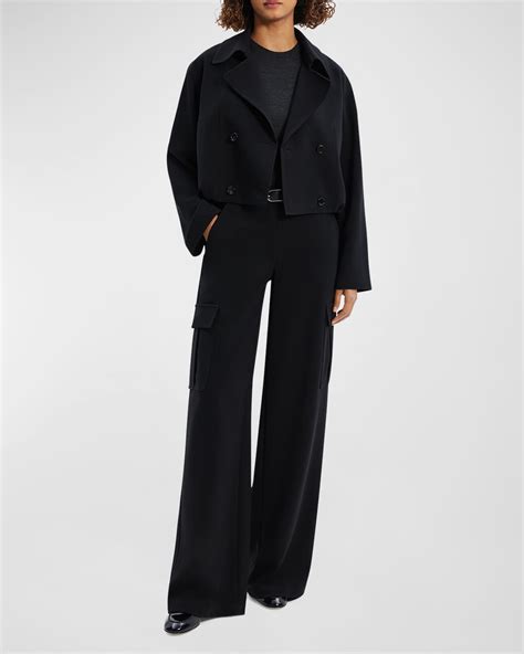 Theory Oversized Double-Breasted Crop Trench Coat | Neiman Marcus