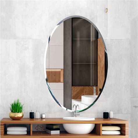Scandinavian Frame less Beveled Oval Shaped Wall Mirror – Vibecrafts