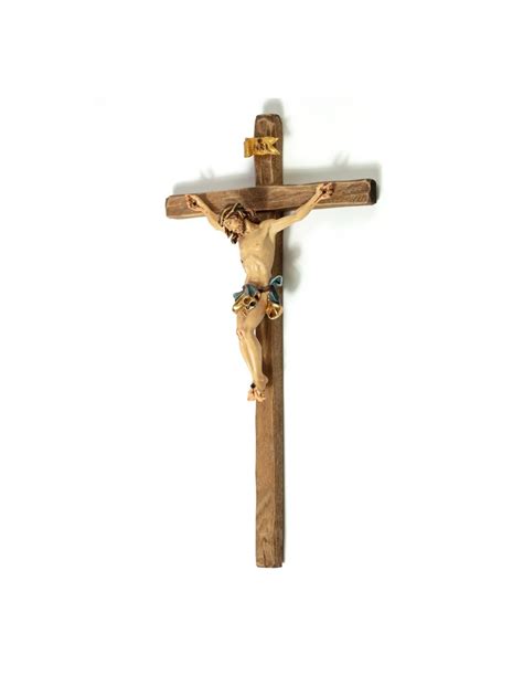 Handcarved wooden Crucifix Blue big | Vatican Gift
