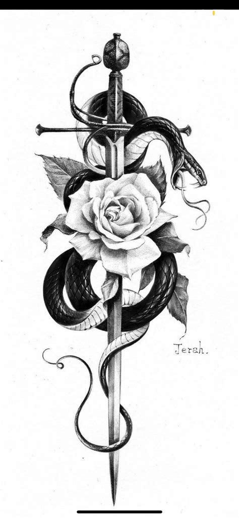 Sword And Rose Tattoo, Snake And Dagger Tattoo, Rose Tattoo Sleeve ...