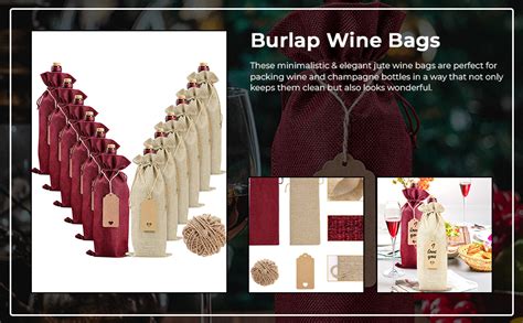 HASTHIP® 12 Pcs Burlap Wine Bags Wine Gift Bags, 5.9 X 13.78 inches ...