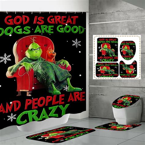 DJKDJL Set of 4 CarpetBath Room Decor, The Grinch Fabric Shower Curtain ...
