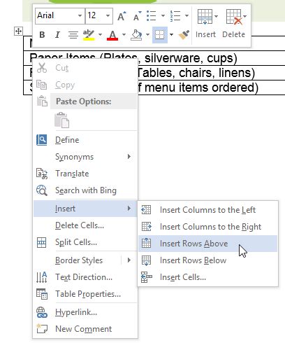 selecting in table, adding rows, changing row heights, Deleting rows ...