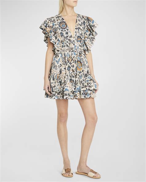 Ulla Johnson Kiri Tiered-Ruffle Mini Cotton Poplin Dress | Neiman Marcus