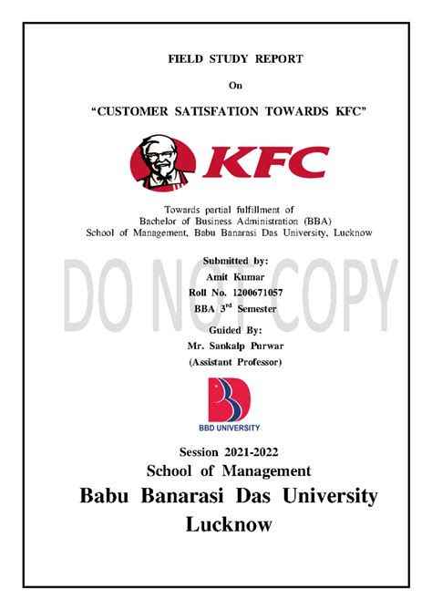 KFC - Project report - FIELD iSTUDY iREPORT On “CUSTOMER iSATISFATION ...