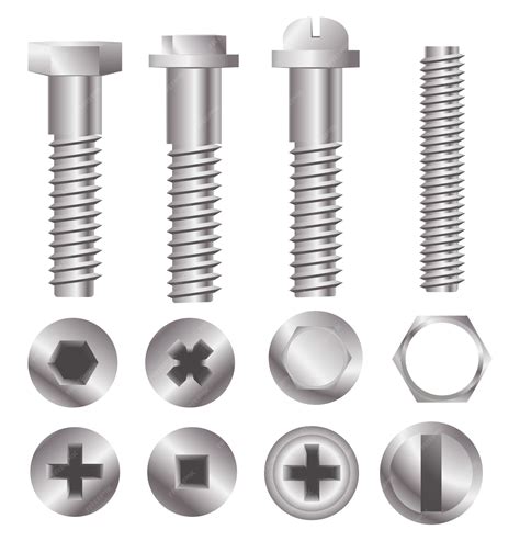 Premium Vector | Metal bolt heads. Set of different screw heads types ...