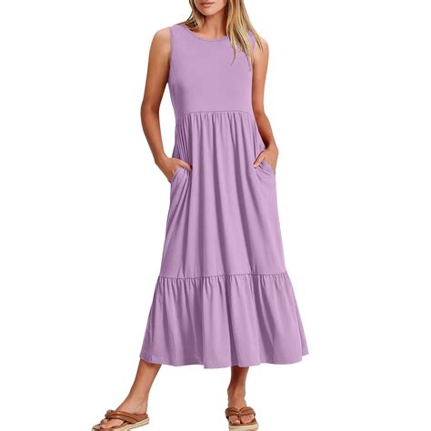 RYKJLWY Pink Dresses Summer Casual Sleeveless Crewneck Sundress Aline ...