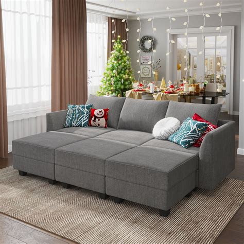 HONBAY Modern Convertible Fabric Sleeper Sectional Couch Sofa Bed with ...