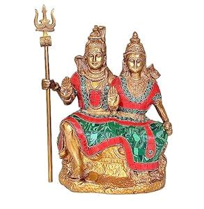 Buy Dattatreya Brass Shiv Parvati Idol Figurine Showpiece Statue Height ...