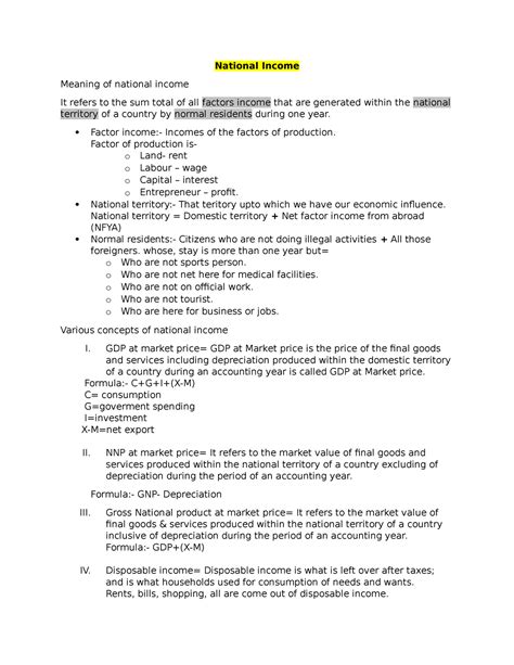 National income.Document - National Income Meaning of national income ...