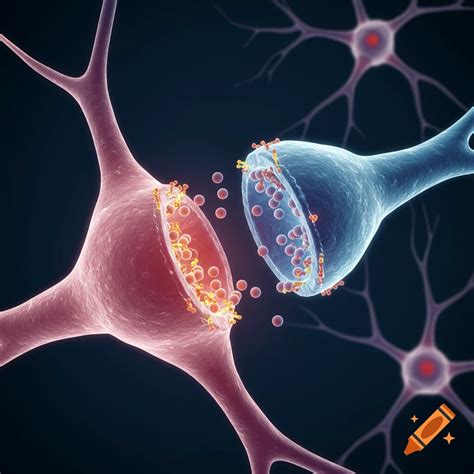 Illustration of synaptic transmission between two neurons on Craiyon