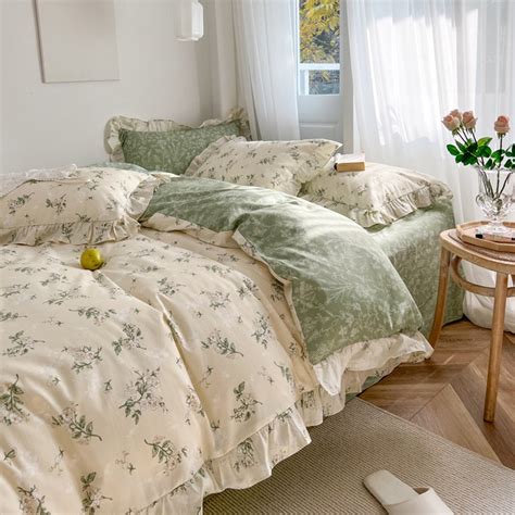 Green Floral Duvet Cover, Cotton Bedding Sets, College Dorm Duvet Cover ...