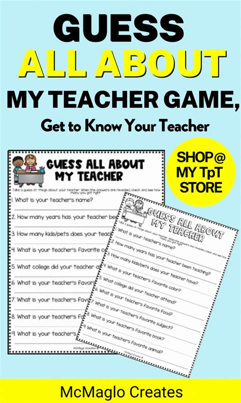 Guess All About My Teacher Game, Get to Know Your Teacher Printable ...