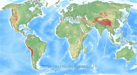 World Map with Physical Features 的图像结果