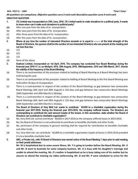 CL TEST13-3-2023 - Hello - NPA –TEST CL – MBP Time 1 hour All questions ...