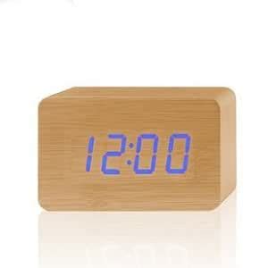 KABB Light Brown Wood Grain LED Light Alarm Clock - Shows Time and ...