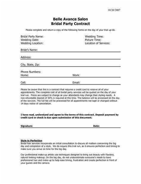 Printable Hair Stylist Contract Agreement - Printable Calendars AT A GLANCE