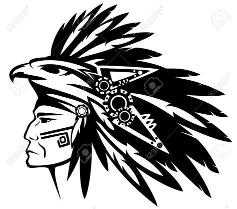 Vector - aztec tribe warrior wearing feather headdress with eagle ...