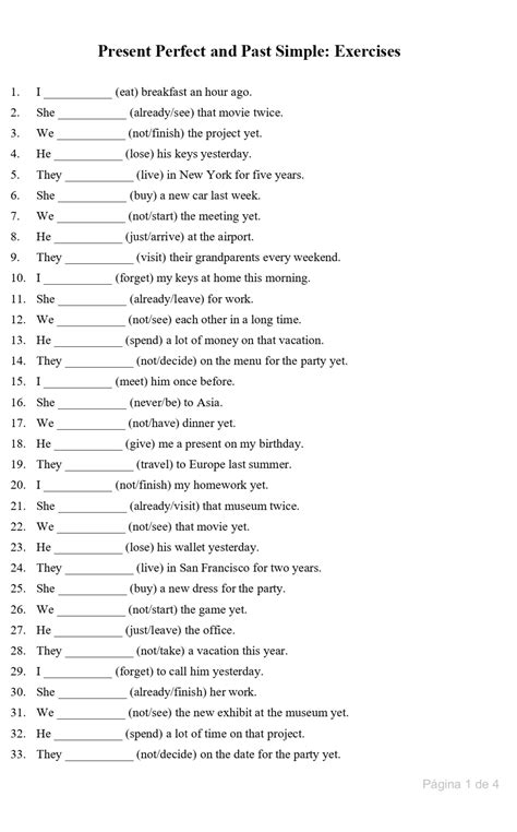 Present perfect and past simple exercises + key