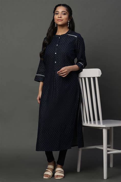 Buy Blue Denim Dobby Textured Kurta Online for Woman | Shop for Aurelia