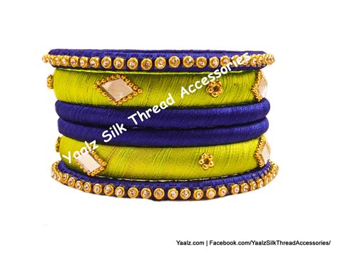Yaalz Silk Thread Mirror Work Simple Bangle Sets In Assorted Colors