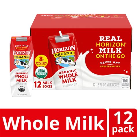 Horizon Organic Shelf Stable Whole Milk Boxes, 8 fl oz, 12 Count ...