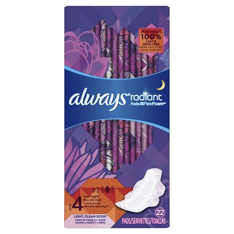 Always Radiant Flex Foam Overnight Pads with Wings | Walmart Canada