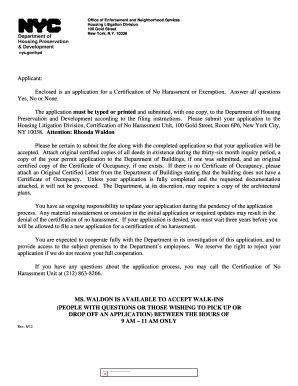 2012-2025 Form NYC HPD Cert No Harrassment Fill Online, Printable ...