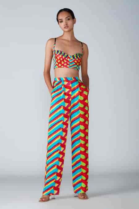 Buy Multi Color Satin Leheriya Scoop Sweetheart Neck Print Bustier For ...