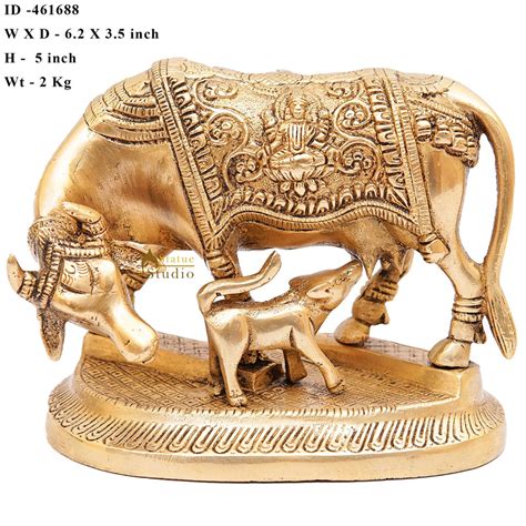 Brass Cow With Calf Idol Lakshmi Ji Engraved Home Pooja Room Dacor ...