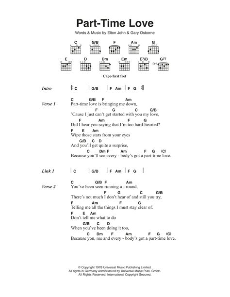 Part-Time Love by Elton John Sheet Music for Guitar Chords/Lyrics at ...