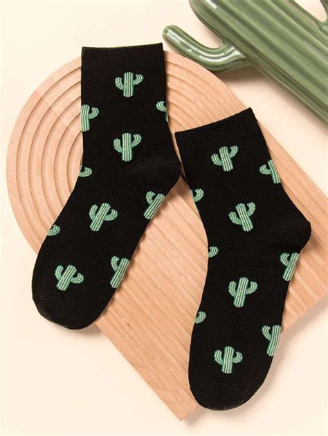 Men Cactus Print Crew Socks | SHEIN USA