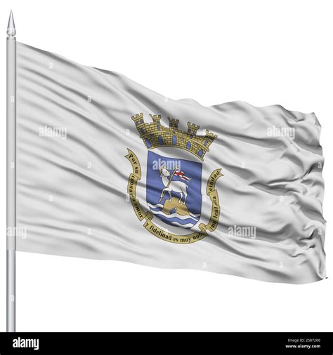 San Juan City Flag on Flagpole, Capital City of Puerto Rico, Flying in the Wind, Isolated on ...