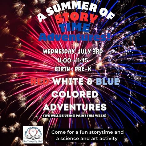 Storytime Summer Reading Red White & Blue Colored Adventures, Rock ...