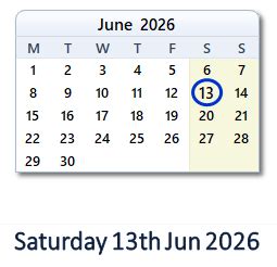 13 Jun, 2026: Holidays, Top Events, Sports & Countdown - India