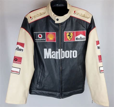 Black Ferrari Marlboro Motorcycle Racing Leather Jacket - Maker of ...