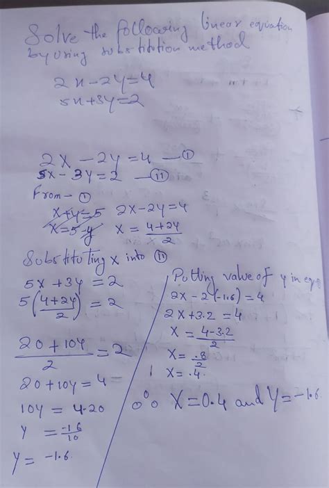 Solve the following linear equation by using substitution method 2x ...