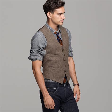 J.Crew Brown Harvest Herringbone Vest for men | Mens vest fashion, Mens ...
