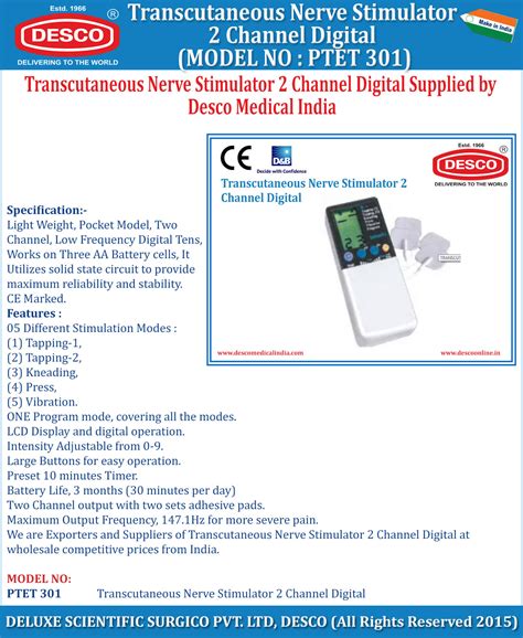 Transcutaneous Nerve Stimulator 2 Channel Digital | Desco
